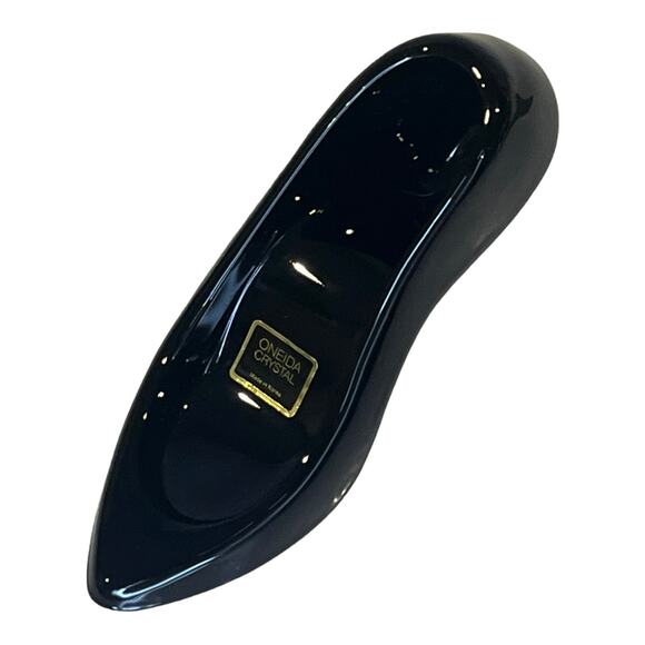 NEW Oneida Black Blown ART GLASS SLIPPER SHOE Ring Box Wedding Cake Topper Decor - Picture 6 of 13